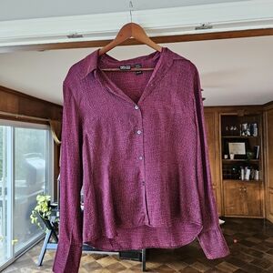 New York & Company 100% Silk Rich Purple Snakeskin Pattern Button-Down Shirt